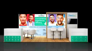 Aavishkar 3D rendering: a long graphic wall with screens above counters and bar stools