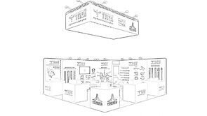 Forbes & Company Limited concept sketch: a rectangular hanging sign above product panels and reception counters
