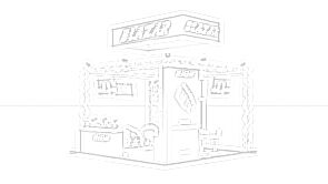 Blazar Lens concept sketch: a tall central display tower beneath a suspended rectangular sign