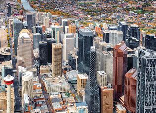 Aerial view of downtown Calgary