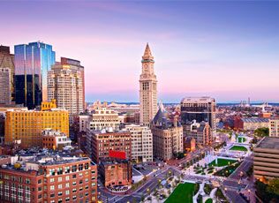 Boston skyline with the Custom House clock tower