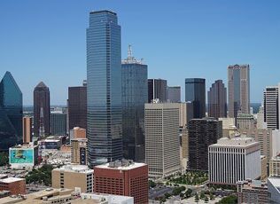 Dallas skyline with a tall stepped skyscraper