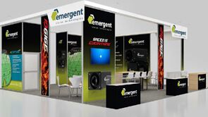 Emergent Vision Technologies 3D rendering: display panels and screens beneath an open overhead frame
