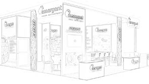 Emergent Vision Technologies concept sketch: display panels and screens beneath an open overhead frame
