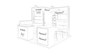 Eversparkles concept sketch: a corner display with product shelves and compact reception counters