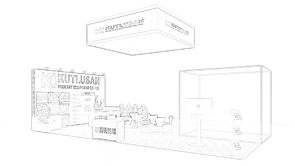 Kutlusan concept sketch: a rectangular hanging sign over a long equipment display