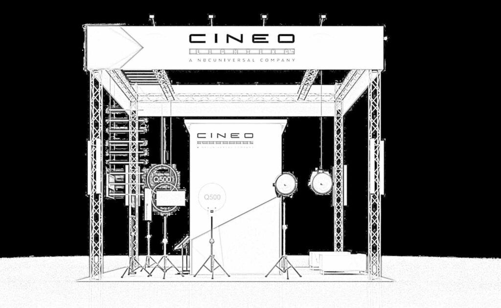 Cineo Lighting concept sketch: an open square truss structure with mounted lighting equipment