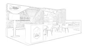 Dalsem concept sketch: a greenhouse graphic back wall behind a reception counter and meeting area
